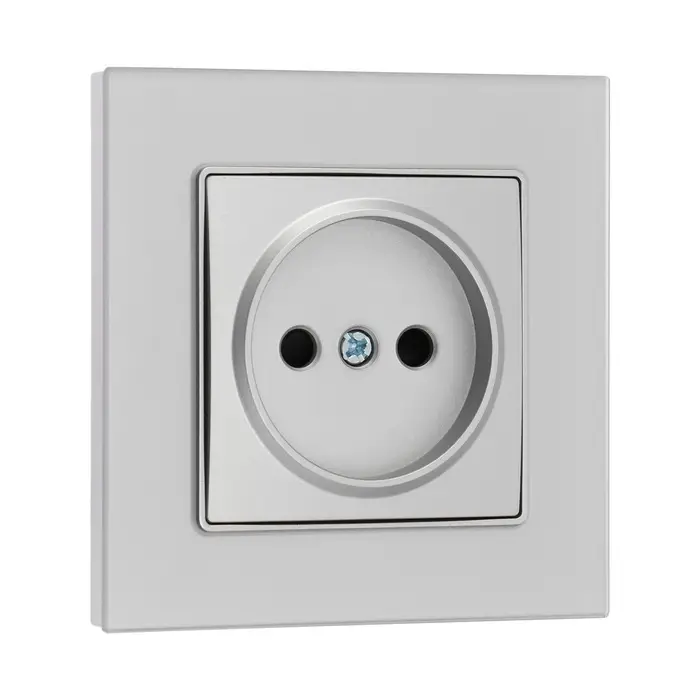 Розетка TOT Matte Glass, 10 А, стекло, скрытая, одноместная, без заземления, серебристая