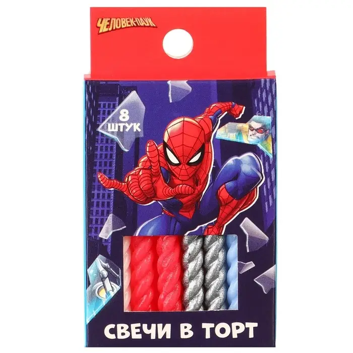 Свечи для торта витые «С Днем Рождения», 8 штук, Человек-паук Свечи для торта витые «С Днем Рождения», 8 штук, Человек-паук