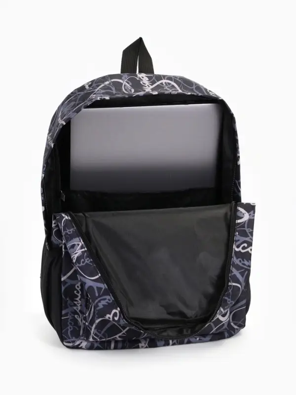 Рюкзак школьный на молнии, с карманами, с надписями, размер 30&times;13&times;42 см, чёрный