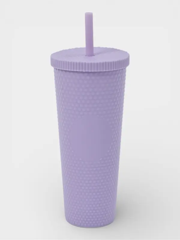 Стакан с крышкой и трубочкой, цвет лавандовый, 400 мл
