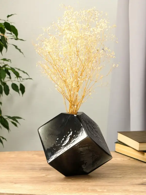 Ваза стекло настольная  Ваза стекло настольная "Джуди" 21х21 см, чёрный