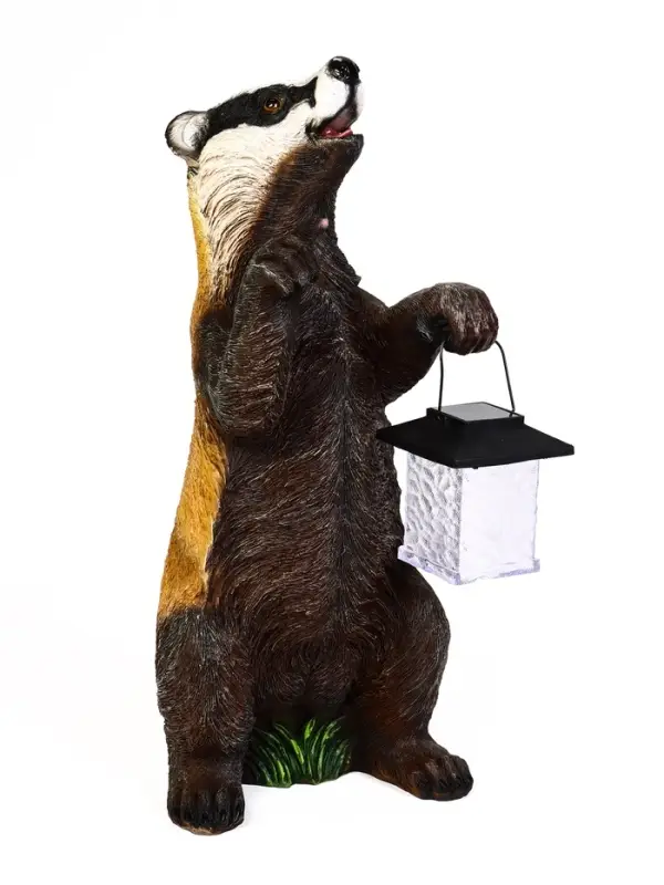 Садовая фигура - фонарь &laquo;Барсук с фонарём&raquo; из полистоуна, 18&times;16&times;41 см