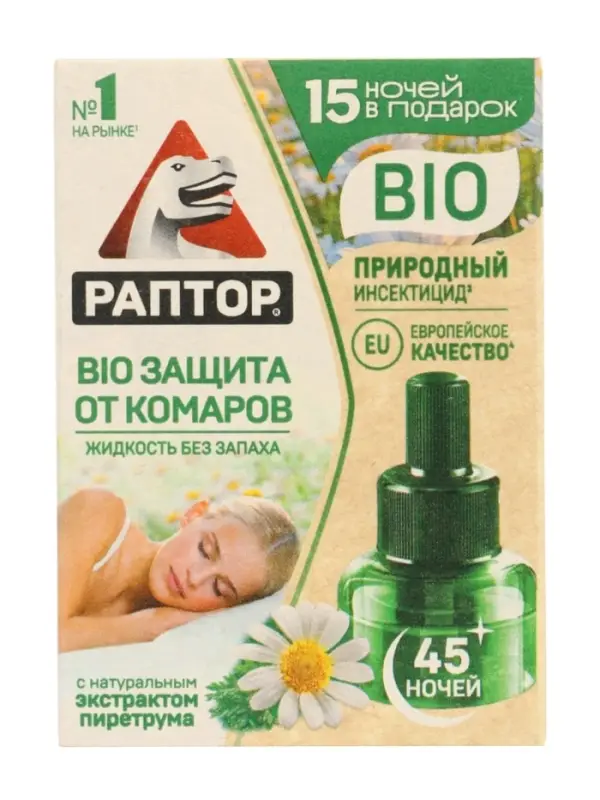 Дополнительный флакон-жидкость от комаров &laquo;Раптор&raquo;, с экстрактом ромашки, 45 ночей