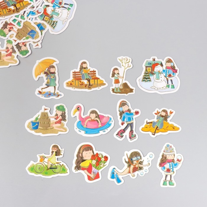 Наклейки для творчества "Четыре сезона" тиснение золото набор 48 шт 9х7х0,8 см