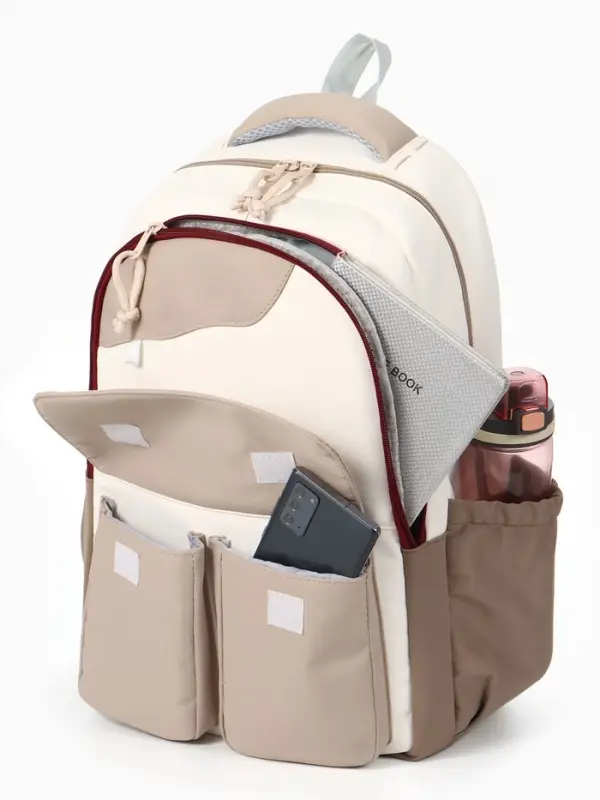 Рюкзак школьный, с кошельком, для девочки, 32&times;14&times;46 см, бежевый