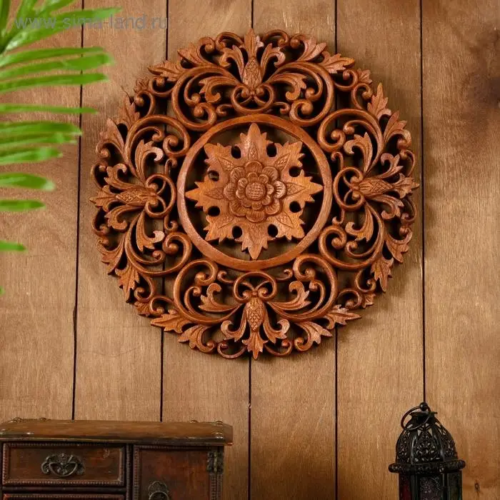 Панно резное дерево  Панно резное дерево "Райский цветок" 40х40х2 см