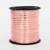 Лента упаковочная с золотой полосой, розовая, 5 мм &times; 225 м