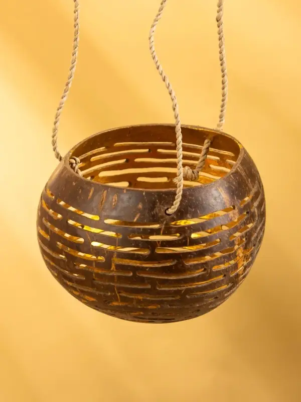 Подсвечник подвесной из кокоса, 8-12 см, коричневый Подсвечник подвесной из кокоса, 8-12 см, коричневый