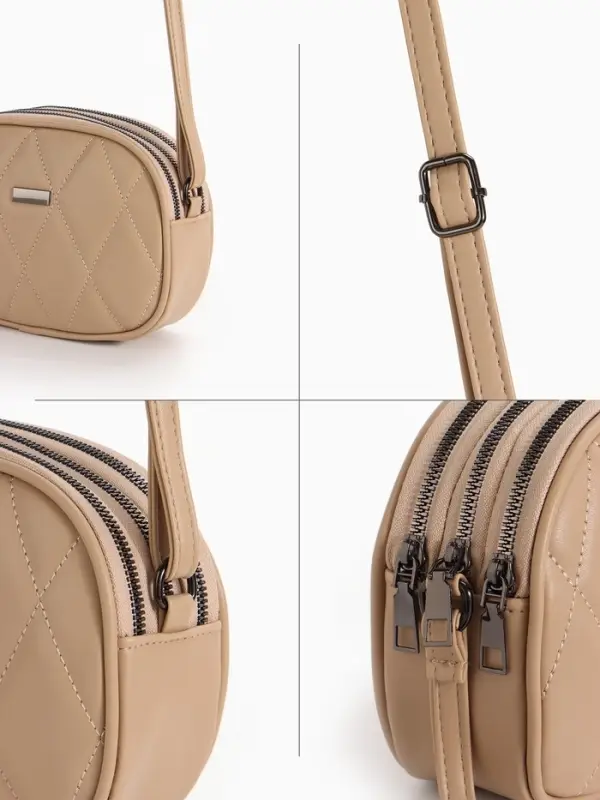 Сумка женская кросс-боди на молнии, 19&times;7&times;15 см, со стёжкой, бежевая