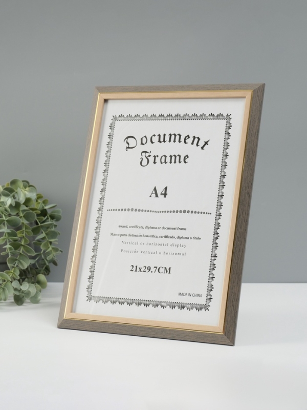 Фоторамка пластик формат А4 "Бело-серая" с золотой полосой 1,5х23,6х32,3 см