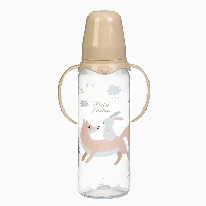 Бутылочка для кормления, от 3 мес., 250 мл, цилиндр, с ручками, бежевый &laquo;Лесные друзья&raquo; Крошка Я