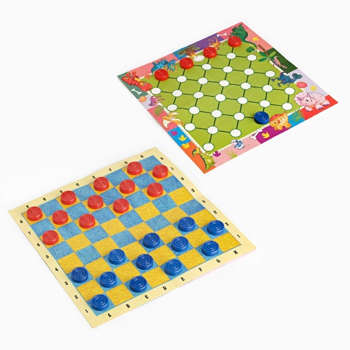 Настольные игры 2 в 1  Настольные игры 2 в 1 "Диношашки": шашки, хищники и травоядные, d-2.2 см, 31.2 х 31.2 см