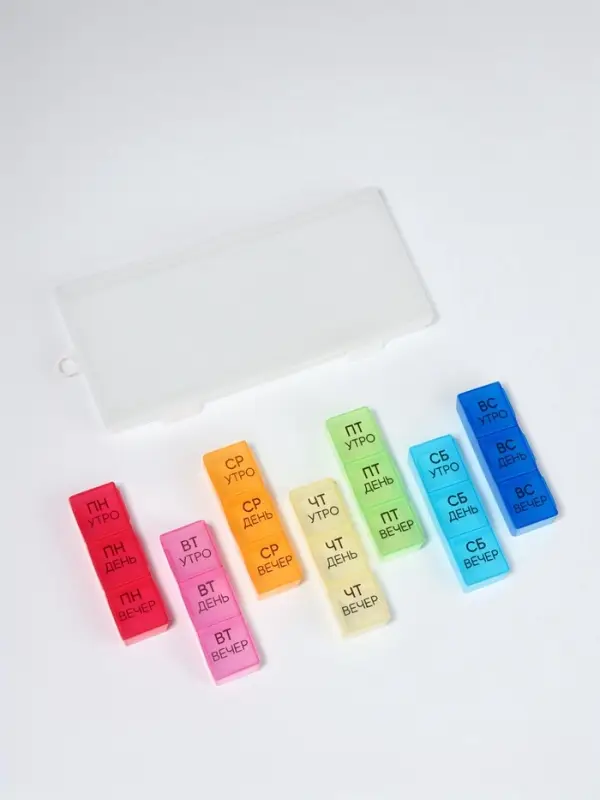 Таблетница - органайзер &laquo;Неделька&raquo;, съёмные ячейки, утро/день/вечер, 19.2&times;8.5&times;2.1 см, 7 контейнеров по 3 секции, разноцветная