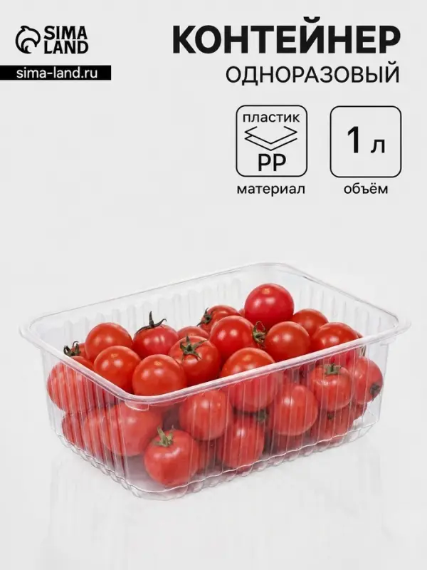Контейнер одноразовый &laquo;Южуралпак&raquo;, пластик, 1 л, 17.9&times;13.2&times;6.7 см, прозрачный