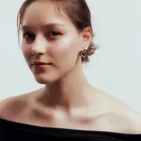 Серьги &laquo;Сердце двойное&raquo;, красные в серебре
