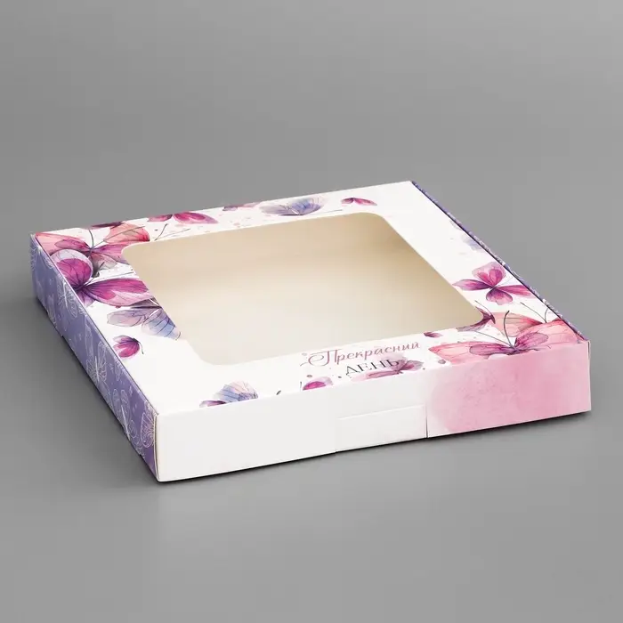 Коробка подарочная сборная с окном, упаковка, «Бабочки», 19×19×3 см Коробка подарочная сборная с окном, упаковка, «Бабочки», 19×19×3 см