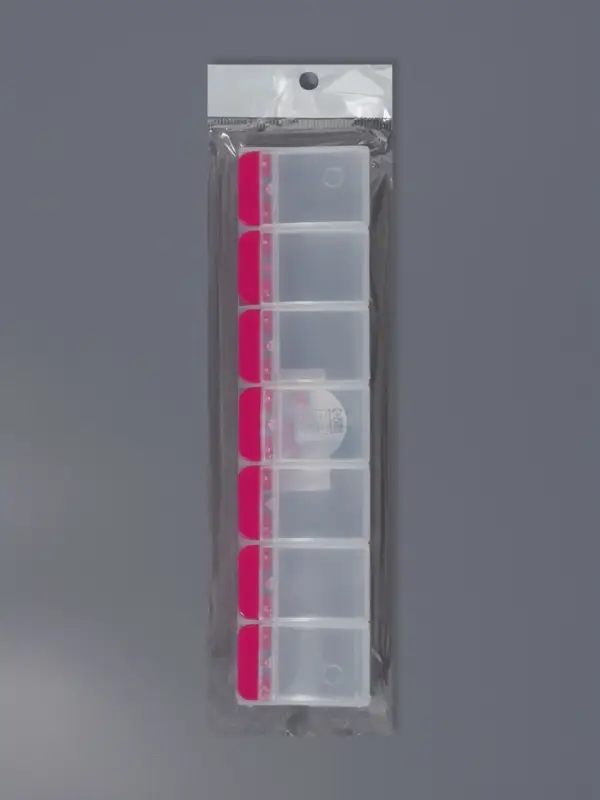 Органайзер для хранения мелочей, 7 ячеек, с кнопками, 22&times;5&times;2.5 см, розовый, прозрачный