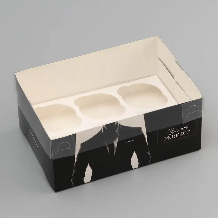 Коробка для 6 капкейков с прозрачной крышкой, &laquo;Мужской подарок&raquo;, 23&times;16&times;10 см