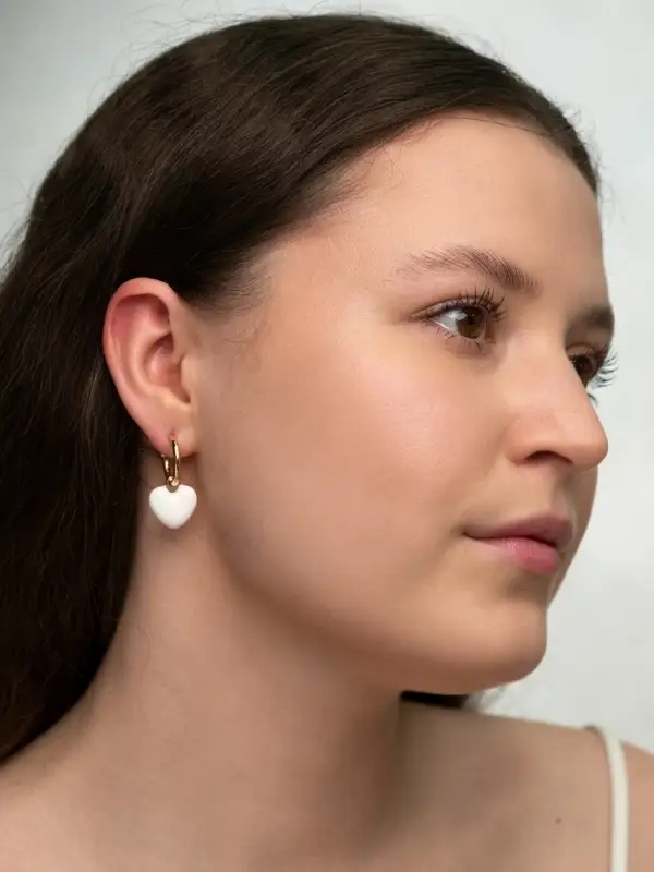 Серьги со съёмными подвесками &laquo;Сердца&raquo;, белые в золоте