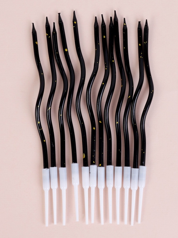 Свечи для торта Свечи для торта "Серпантин", 12 шт, черный с блёстками