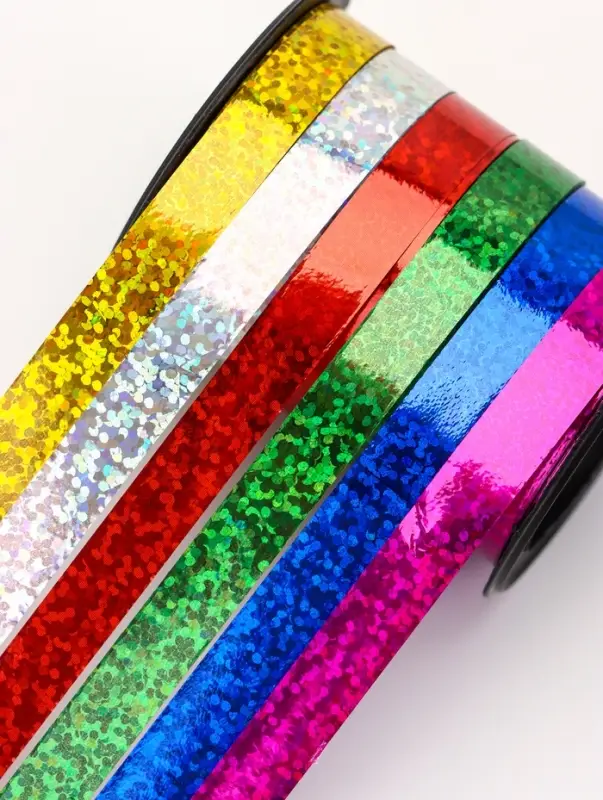 Лента упаковочная голографическая, ассорти, 6 цветов, 0.8 см &times; 3 м