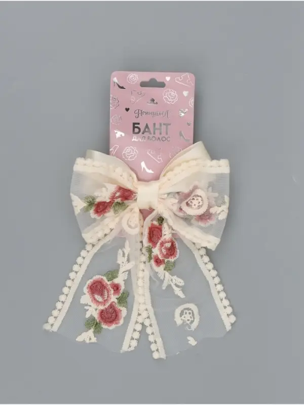 Бант для волос на заколке с вышивкой «Цветы», Принцессы Бант для волос на заколке с вышивкой «Цветы», Принцессы