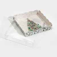 Коробка для кондитерских изделий с пластиковой крышкой «Елка», 15 х 15 х 3 см