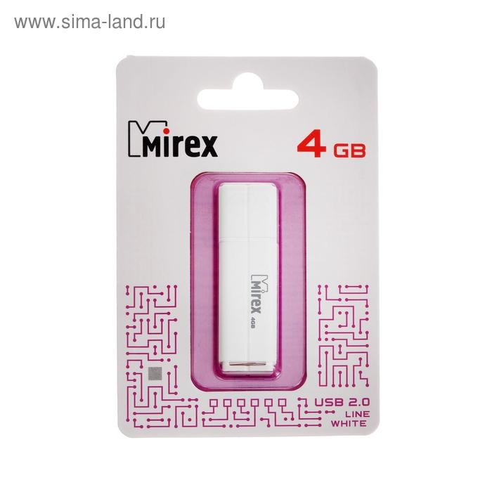 Флешка Mirex LINE WHITE, 4 Гб, USB2.0, чт до 25 Мб/с, зап до 15 Мб/с, белая Флешка Mirex LINE WHITE, 4 Гб, USB2.0, чт до 25 Мб/с, зап до 15 Мб/с, белая