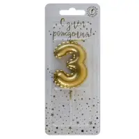 Свеча в торт на шпажке "Воздушая цифра", цифра "3", золото