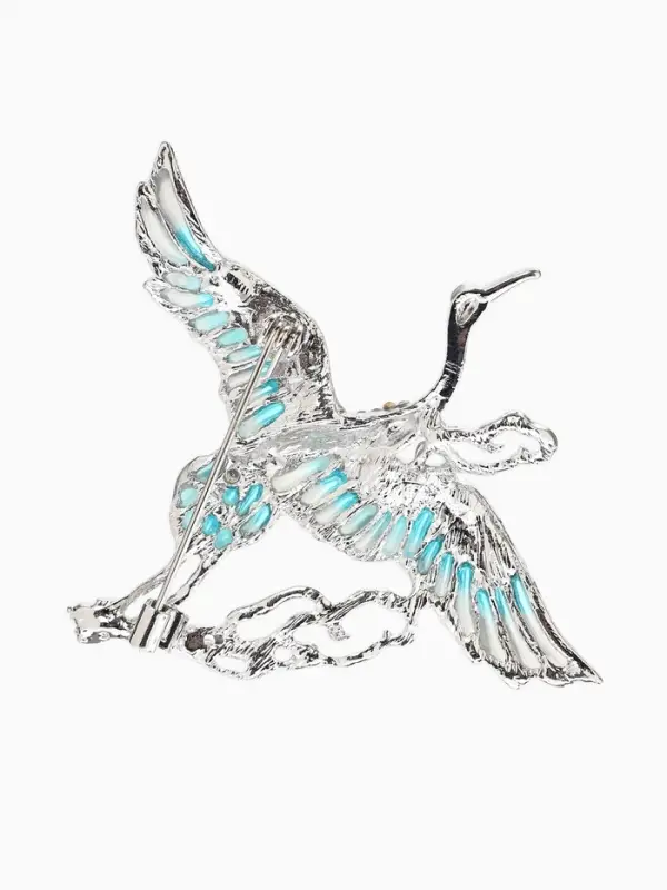 Брошь &laquo;Аист в облаках&raquo;, белая, голубая в серебре