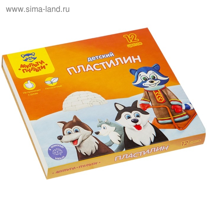 Пластилин 12 цветов 180 г, Мульти-пульти  Пластилин 12 цветов 180 г, Мульти-пульти "Енот на Аляске", со стеком, картонная упаковка