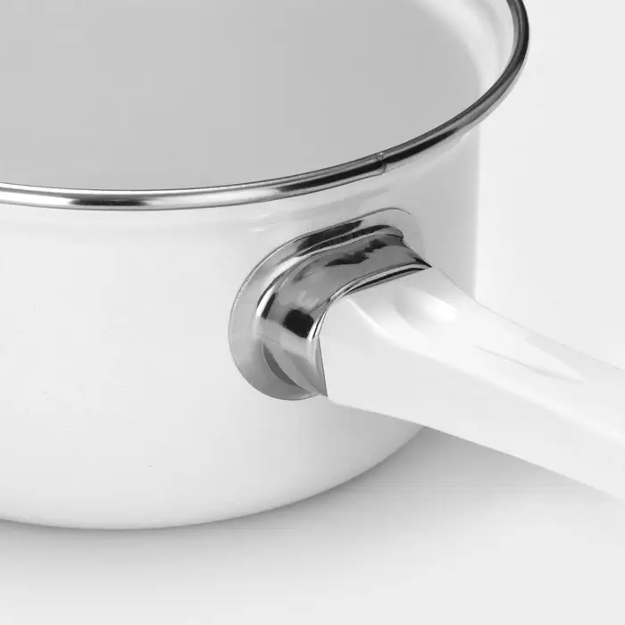 Ковш эмалированный, 1 л, цилиндрический, с крышкой, без деколи, индукция, белый