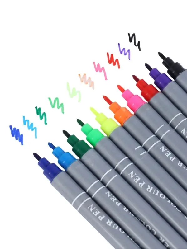 Фломастеры 10 цветов, двухсторонние, круглый наконечник 2 мм/5 мм, вентилируемый колпачок, блистер