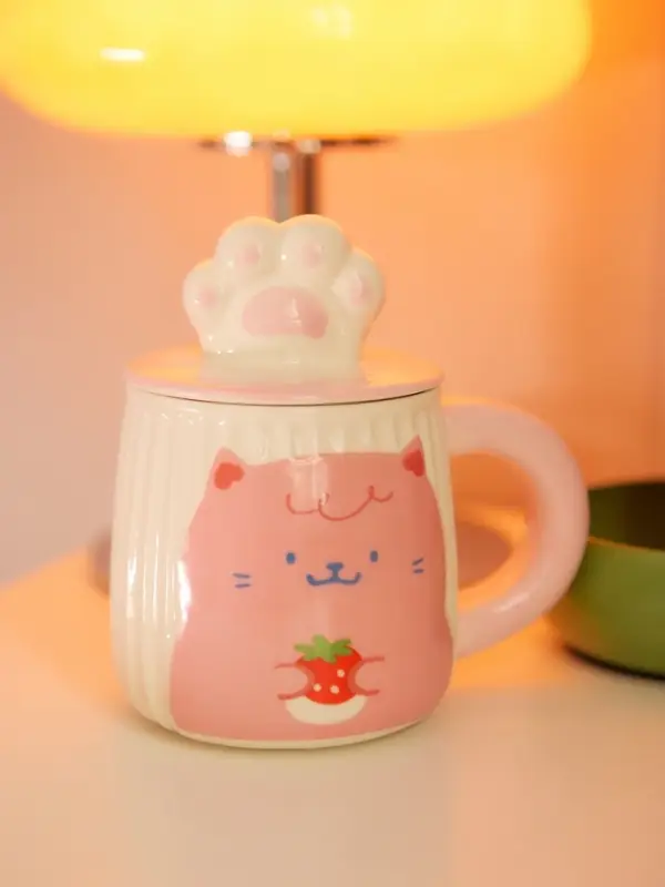 Кружка с крышкой Доляна &laquo;Лапочка&raquo;, 450 мл, керамика, розовая