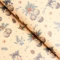 Бумага упаковочная новогодняя «Рождественские игрушки», бурый крафт, 80 г/м² , 50×70 см