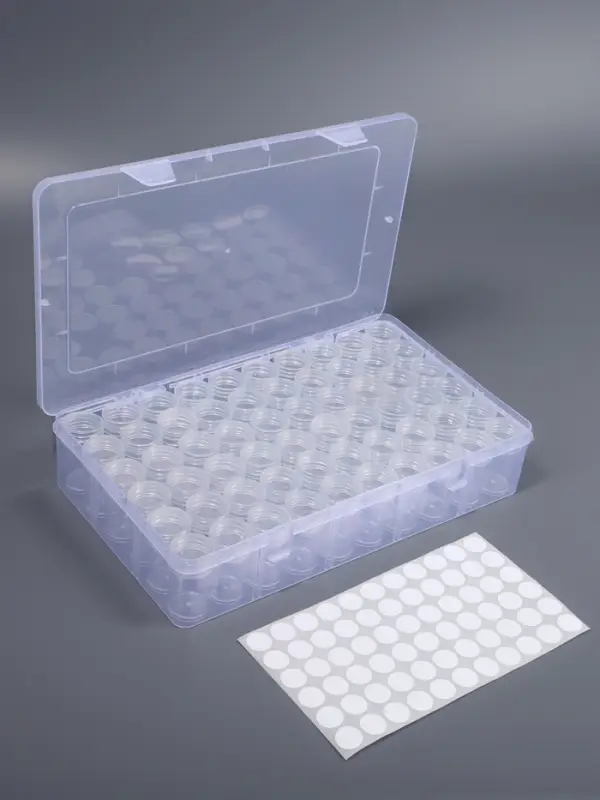 Органайзер для хранения мелочей, 60 баночек, в контейнере, 28&times;17&times;5.5 см, прозрачный