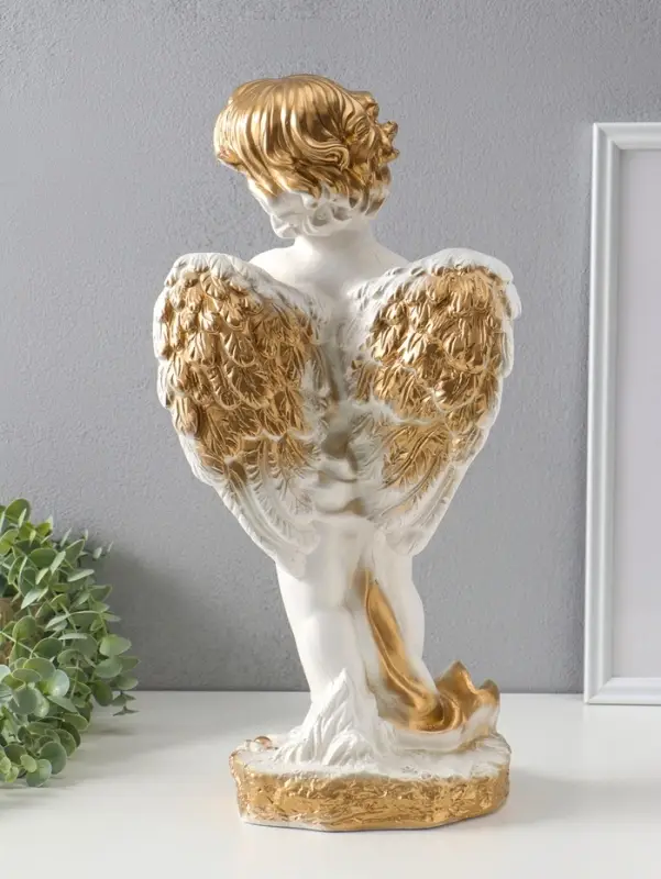 Фигура "Ангел с корзиной" белый, 47х25х23 см