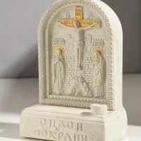 Икона с подставкой под свечу "Распятие" гипс, роспись, размер 18х13х7 см Икона с подставкой под свечу "Распятие" гипс, роспись, размер 18х13х7 см