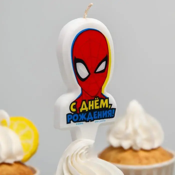 Свеча в торт "С Днем Рождения!", Человек-паук