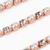 Цепь со стразами и жемчугом, металл, пластик, стекло, 2.5 мм, 9&plusmn;1 м, цвет розовое золото