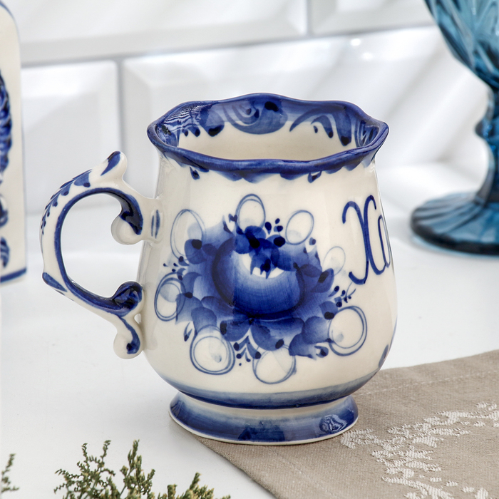 Кружка "Утро Хозяин", 0,3 л, 11х12 см, гжель, фарфор