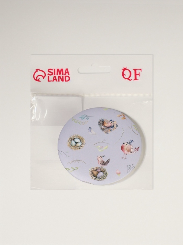 Зеркало складное «Птички», d = 7,3 см, с увеличением, цвет сиреневый