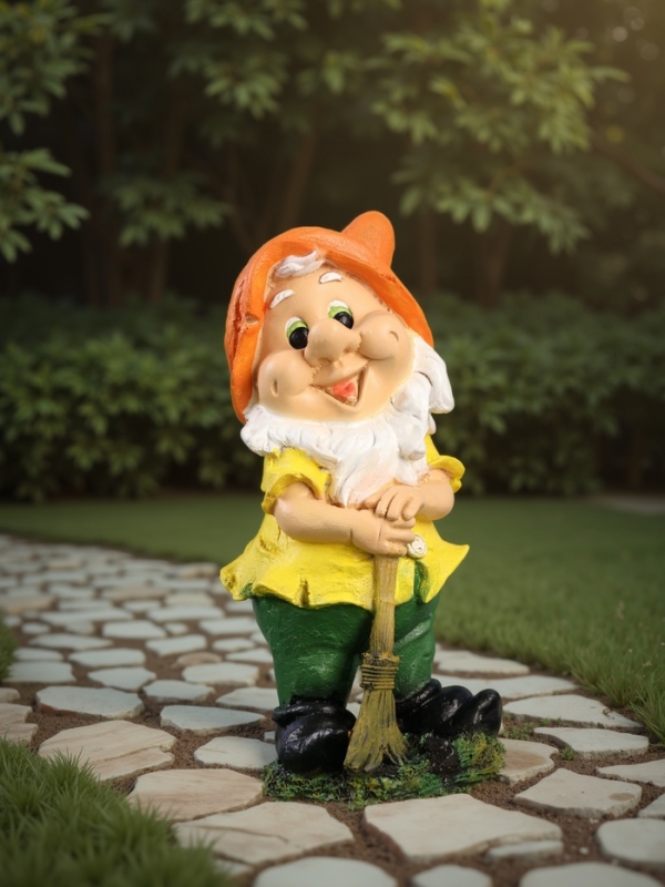 Садовая фигура из полистоуна &laquo;Гном с метлой&raquo;, 30&times;14&times;14 см