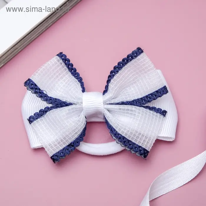 Резинка для волос «Школьница», клеточка ажур, 7 см, бело-синяя