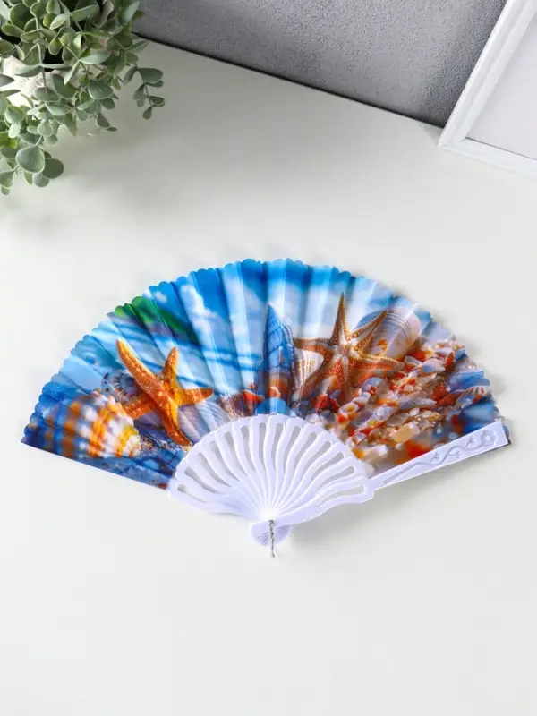 Веер пластик, текстиль  Веер пластик, текстиль "Морские ракушки" МИКС 23 см