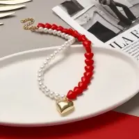 Бусы с жемчугом &laquo;Сердце&raquo;, красно-белый в золоте, 45 см
