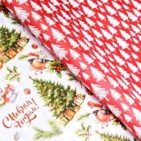 Бумага упаковочная новогодняя "Белый медвежонок", глянец, двусторонняя, 80 г/м2 , 50 х 70 см.