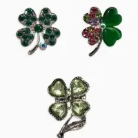 Броши "Клевер" (набор 3шт), цвет зелёный в серебре