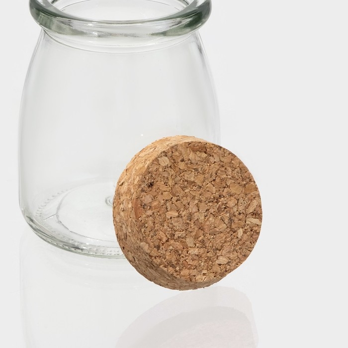 Банка стеклянная для хранения сыпучих продуктов Доляна «Парфе», 200 мл, 7×8,5 см, с пробковой крышкой