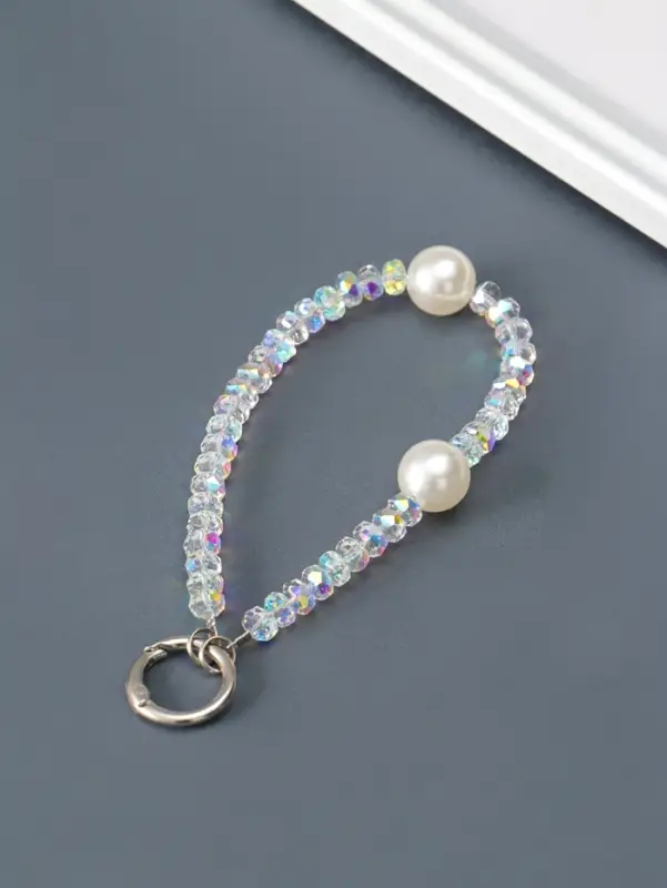 Брелок на карабине "Нить с двумя жемчужинами" бусины d=1,6 см 11х1,6 см